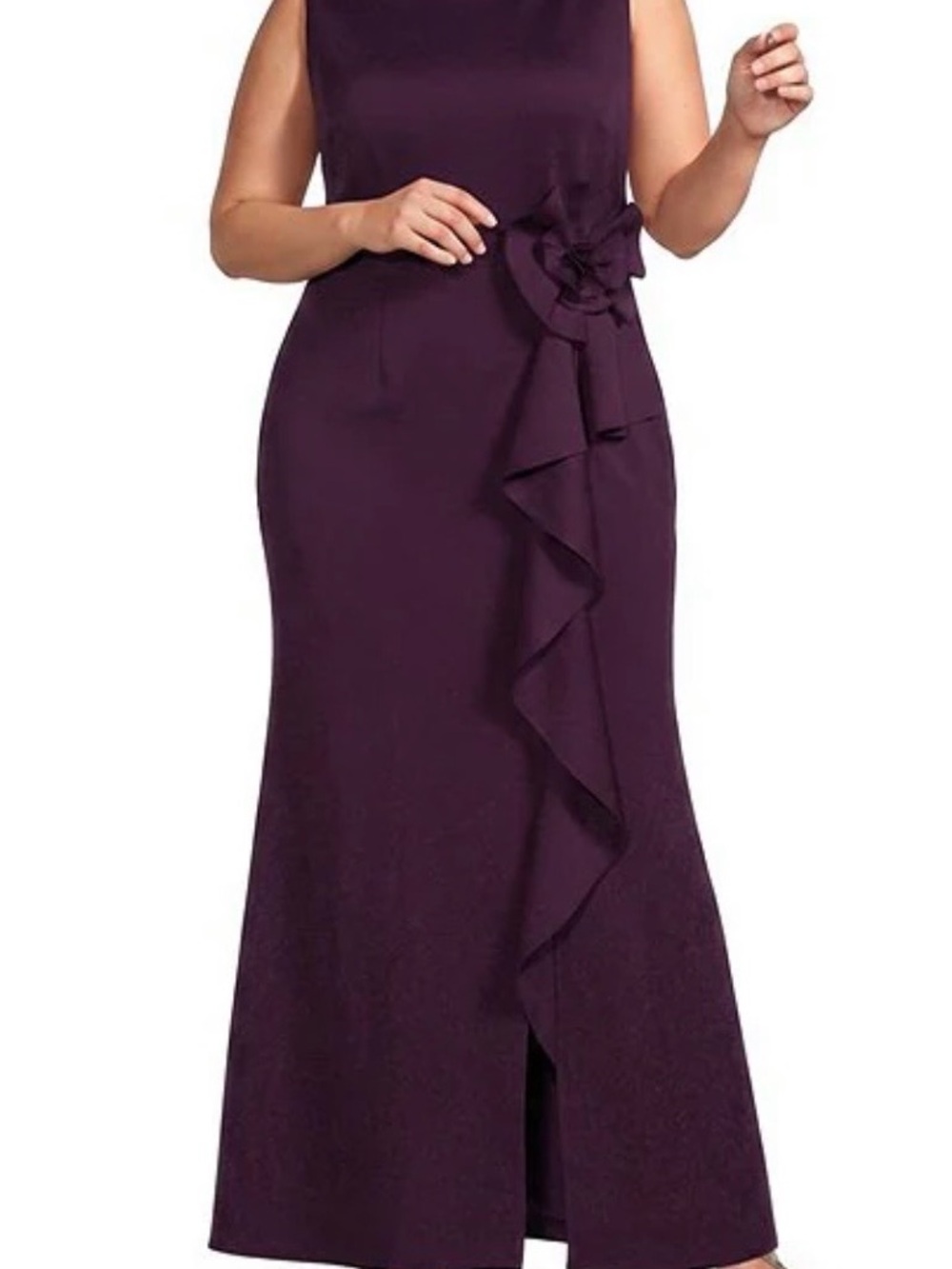 Jessica Howard Plum Sleeveless Ruffle-Front Gown